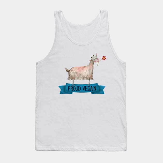 Proud Vegan Cute Goat With Flower Illustration Tank Top by fineartgallery